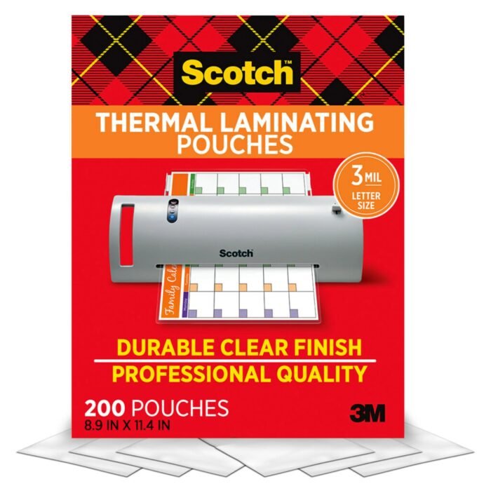 Scotch Thermal Laminating Pouches,200 Pack Laminating Sheets,3 Mil,8.9 x 11.4 Inches, Education Supplies & Craft Supplies, For Use With Thermal Laminators, Letter Size Sheets