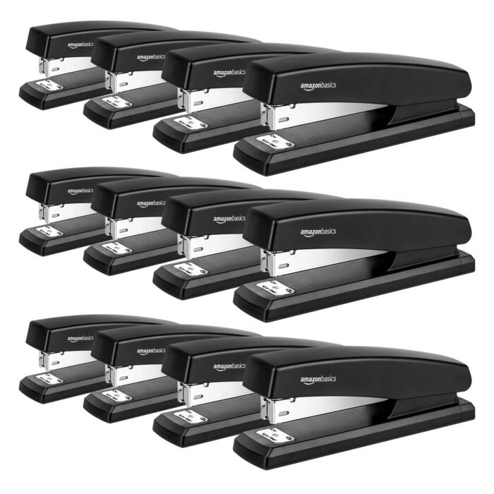 Amazon Basics 25-Sheet Capacity, Non-Slip, Office Desk Stapler with 1000 Staples, Black - Pack of 12