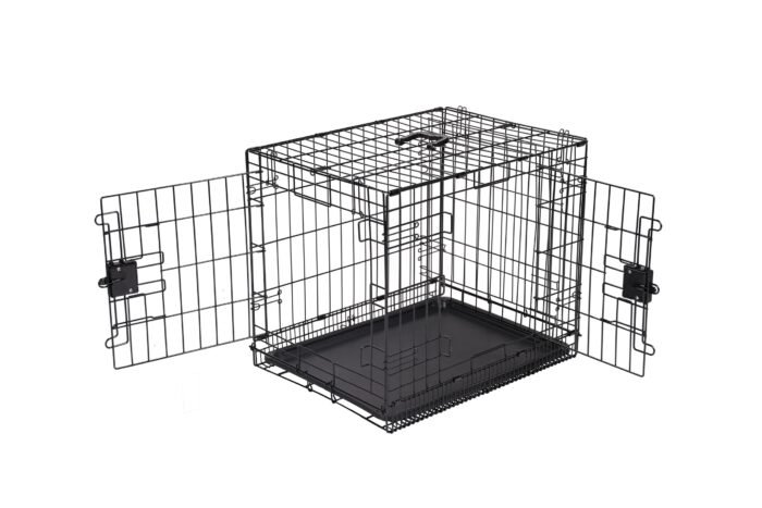 Amazon Basics - Durable,Foldable Metal Wire Dog Crate with Tray, Double Door, Divider, 24 x 18 x 20 Inches, Black