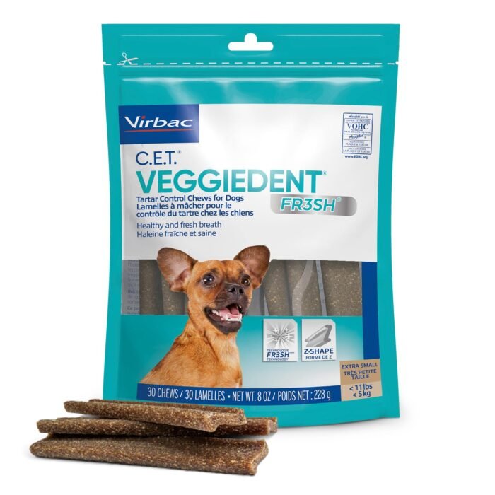 Virbac C.E.T. VEGGIEDENT FR3SH Tartar Control Chews for Dogs, Extra Small, 8 oz (Pack of 1)