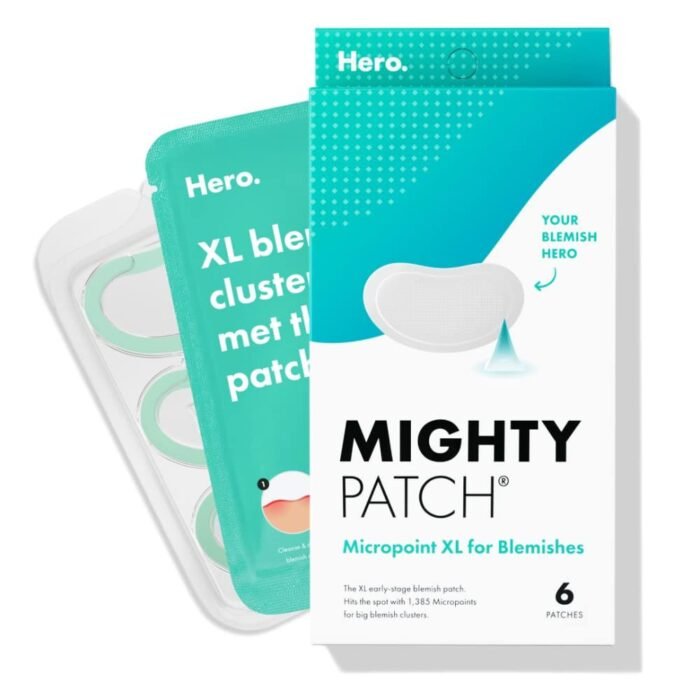 Hero Cosmetics Mighty Patch Micropoint? XL for Blemishes - Hydrocolloid Acne Spot Treatment Patch for Early Stage Zits and Hidden Pimples, 1,385 Proprietary Micropoints (6 Count)