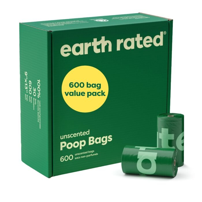 Earth Rated Dog Poop Bags Value Pack, Leak-Proof and Extra-Thick Pet Waste Bags for Big and Small Dogs, Refill Rolls, Unscented, 600 Count