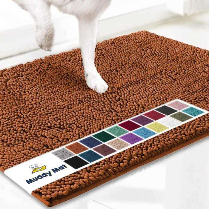 Muddy Mat? AS-SEEN-ON-TV Highly Absorbent Microfiber Dog Door Mat and Pet Rug, Non Slip Thick Washable Area and Bath Mat Soft Chenille for Kitchen Bathroom Bedroom and Indoor - Orange Medium 30"X19"