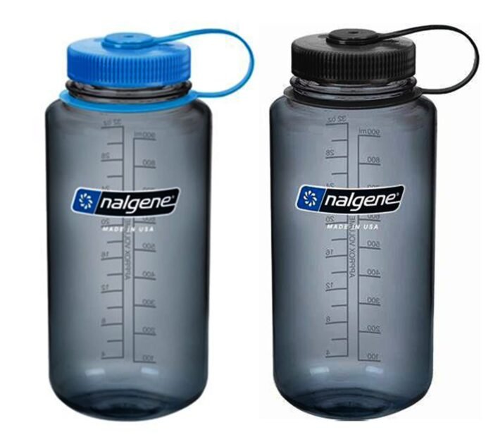 Nalgene Sustain Tritan 32 oz Wide Mouth Water Bottle, 2 Pack, BPA-Free, Blue/Gray