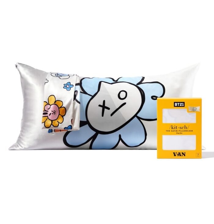 Kitsch x BT21 Satin Pillowcase with Zipper for Hair and Skin, Softer Than Silk Pillow Cases King, Cooling Pillow Covers, Machine Washable, Wrinkle-Free, Smooth Satin Pillow Cases King Size 19x36, Van