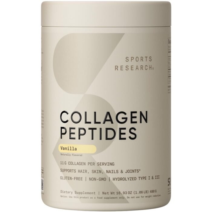 Sports Research Collagen Peptides - Hydrolyzed Type 1 & 3 Collagen Powder Protein Supplement for Healthy Skin, Nails, & Joints - Easy Mixing Vital Nutrients & Proteins, Collagen for Women & Men