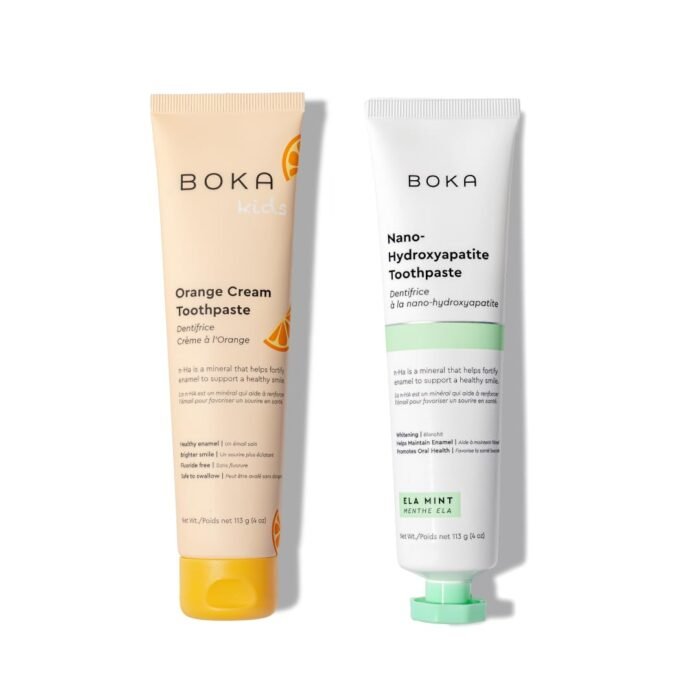 Boka Fluoride Free Toothpaste - Nano Hydroxyapatite, Remineralizing & Whitening - Dentist Recommended for Adult, Kids - Ela Mint, Orange Cream Natural Flavor, 4oz 2Pk - US Manufactured