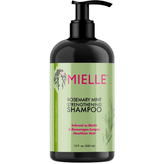 Mielle Organics Rosemary Mint Strengthening Shampoo Infused with Biotin, Cleanses and Helps Strengthen Weak and Brittle Hair, 12 Ounces