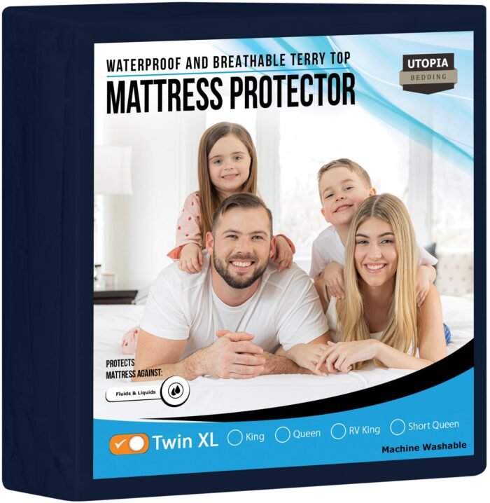 Utopia Bedding Waterproof Mattress Protector Twin XL Size, Premium Terry Mattress Cover 200 GSM, Breathable, Fitted Style with Stretchable Pockets (Navy)