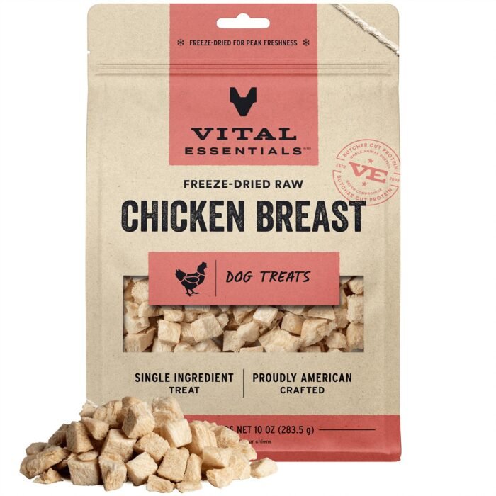 Vital Essentials Freeze Dried Raw Single Ingredient Dog Treats, Chicken Breast, 10 oz | Premium Quality High Protein Training Treats | Grain Free, Gluten Free, Filler Free