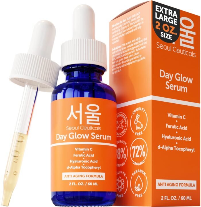 SeoulCeuticals Large 2oz Korean 20% Vitamin C Hyaluronic Acid Serum + CE Ferulic Acid - Potent Anti Aging, Anti Wrinkle K Beauty