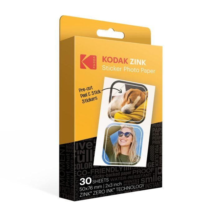 Zink KODAK 2?x3? Premium Pre-Cut Sticker Photo Paper (30 Sheets) Compatible with All KODAK 2x3? Instant Print Products ? Except Printomatic