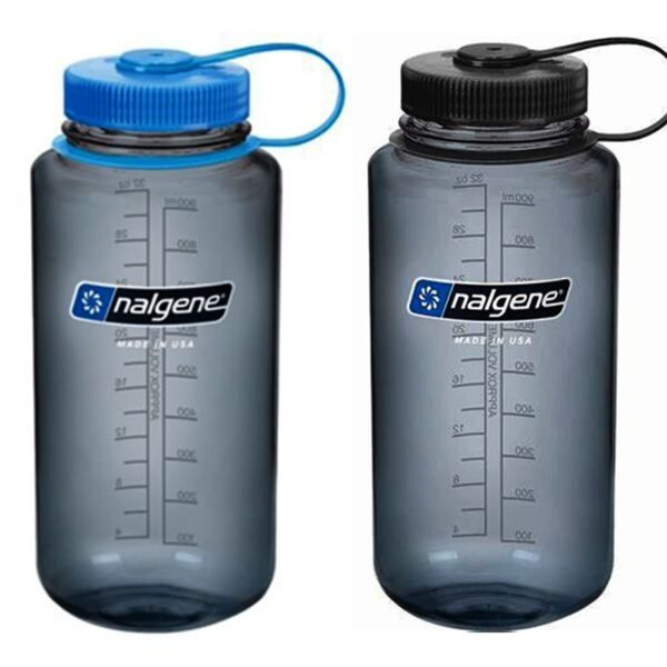 Nalgene Sustain Tritan 32 oz Wide Mouth Water Bottle, 2 Pack, BPA-Free, Blue/Gray